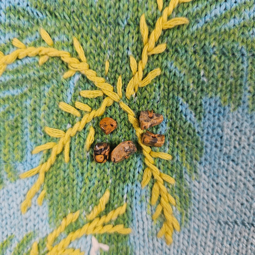 Susan Bristol Women's Blue Cardigan Size L Cotton Blend Palm Trees Rock Coconuts - Picture 6 of 11